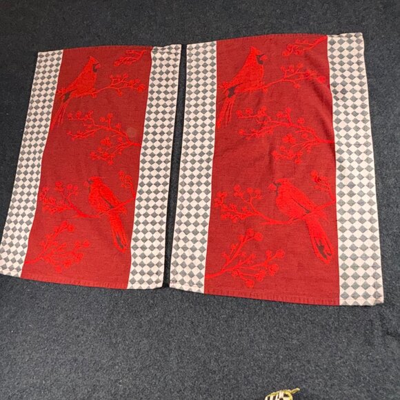 2pc Red Blk Wht Courtly Check MacKenzie-Childs Cardinal Jacquard Dish Towel - Picture 2 of 11